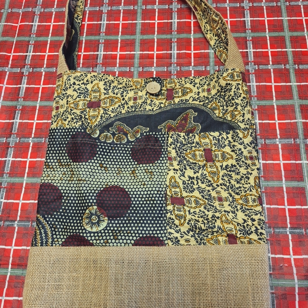 Handmade Brown Tones Medium One Handled Tote Bag 12 1/2 X 14 1/2